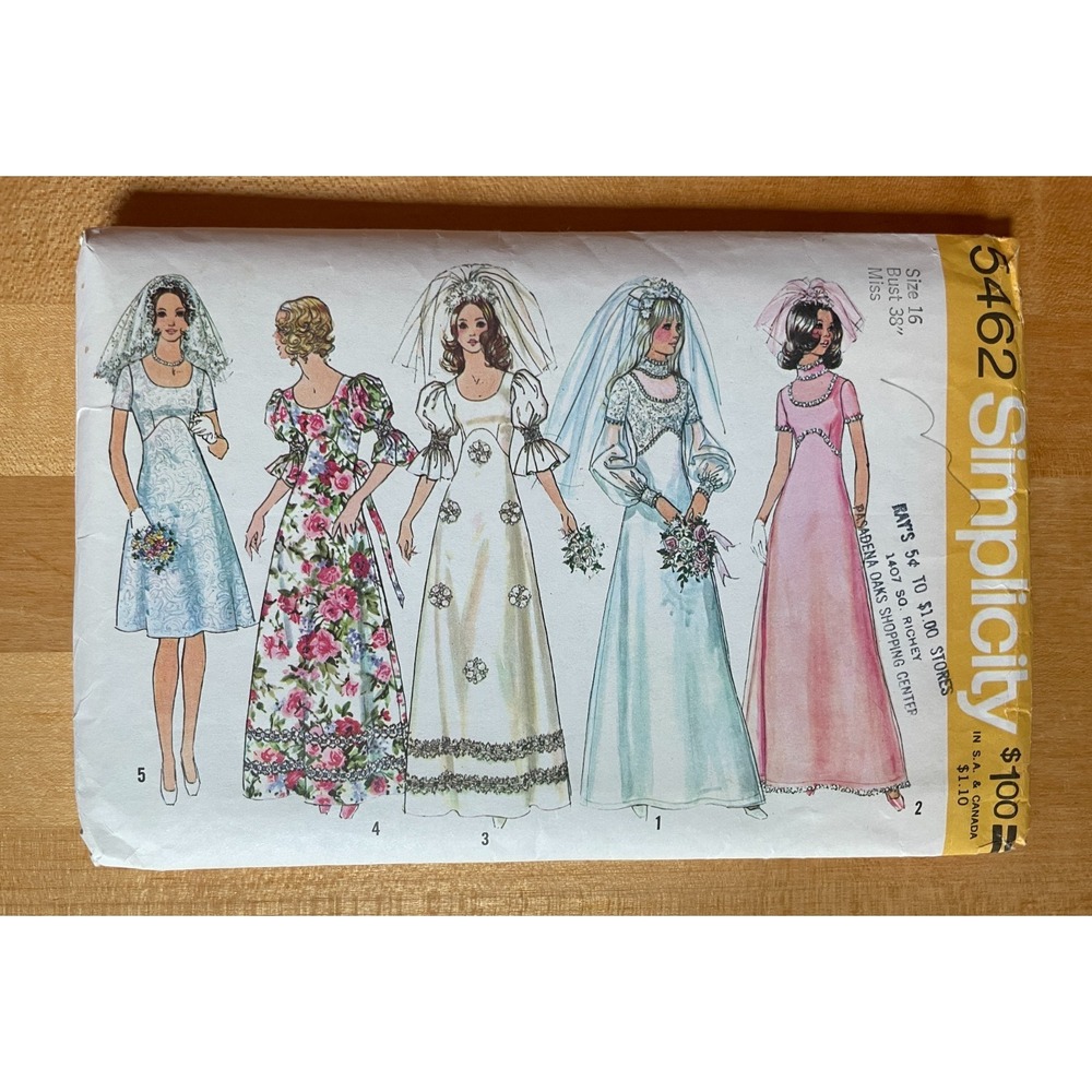 SIMPLICITY 5462 Vtg 70s Retro Wedding Bridesmaid Dress Sew Pattern Size 16